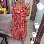 Bohemian Casual Print V-Neck Shirred Waist Long Dress – Last Day Sale 70% OFF