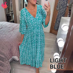 Bohemian Casual Print V-Neck Shirred Waist Long Dress – Last Day Sale 70% OFF