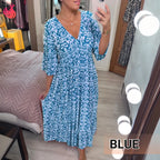 Bohemian Casual Print V-Neck Shirred Waist Long Dress – Last Day Sale 70% OFF