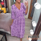 Bohemian Casual Print V-Neck Shirred Waist Long Dress – Last Day Sale 70% OFF