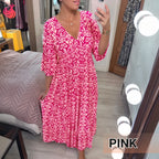 Bohemian Casual Print V-Neck Shirred Waist Long Dress – Last Day Sale 70% OFF