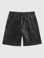 Men\'s Jacquard Silky Satin Floral Print Rose Pattern Button Front Short Sleeve Shirt And Shorts Set BLACK DEEP RED DEEP BLUE DEEP GREEN - PURECLO