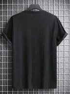 Jacquard Terry Cloth Textured Short Sleeves T Shirt With Shorts Two Piece Set BLACK LIGHT BLUE LIGHT COFFEE WHITE - PURECLO