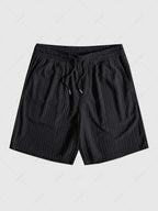 Jacquard Terry Cloth Textured Short Sleeves T Shirt With Shorts Two Piece Set BLACK LIGHT BLUE LIGHT COFFEE WHITE - PURECLO