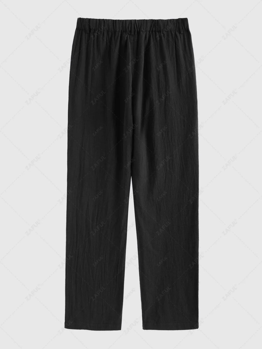 Men\'s Solid Color Ribbed Camp Collar Button Up Short Sleeves Shirt and Cotton and Linen Straight Leg Pants Set BLACK MULTI WHITE - PURECLO