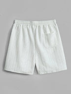 Men\'s Solid Color Cable Knit Jacquard Textured Button Up Short Sleeves Shirt And Drawstring Shorts Set WHITE BLACK COFFEE - PURECLO