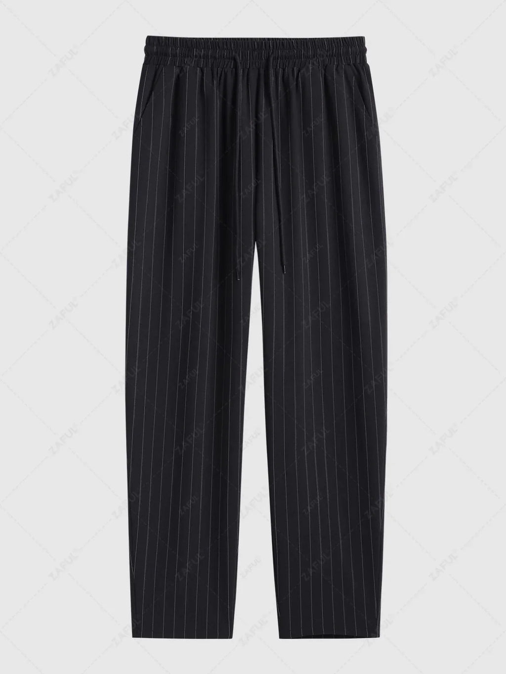 Men\'s Casual Pinstripe Pocket Design Camp Collar Button Up Short Sleeves Shirt And Drawstring Straight Leg Pants Set BLACK - PURECLO