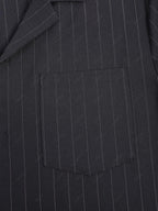 Men\'s Casual Pinstripe Pocket Design Camp Collar Button Up Short Sleeves Shirt And Drawstring Straight Leg Pants Set BLACK - PURECLO