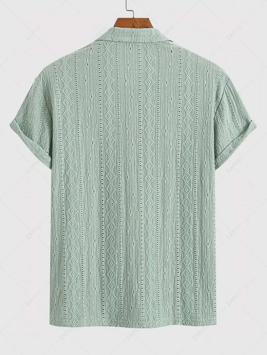 Men\'s Casual Textured Openwork Polo Collar Half Buttoned Short Sleeves Shirt And Cotton and Linen Straight Leg Pants Set LIGHT GREEN COFFEE - PURECLO