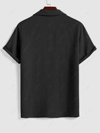 Men\'s Cotton And Linen Textured Pocket Design Camp Collar Button Up Short Sleeves Shirt And Drawstring Straight Leg Pants Set BLACK LIGHT BLUE COFFEE - PURECLO