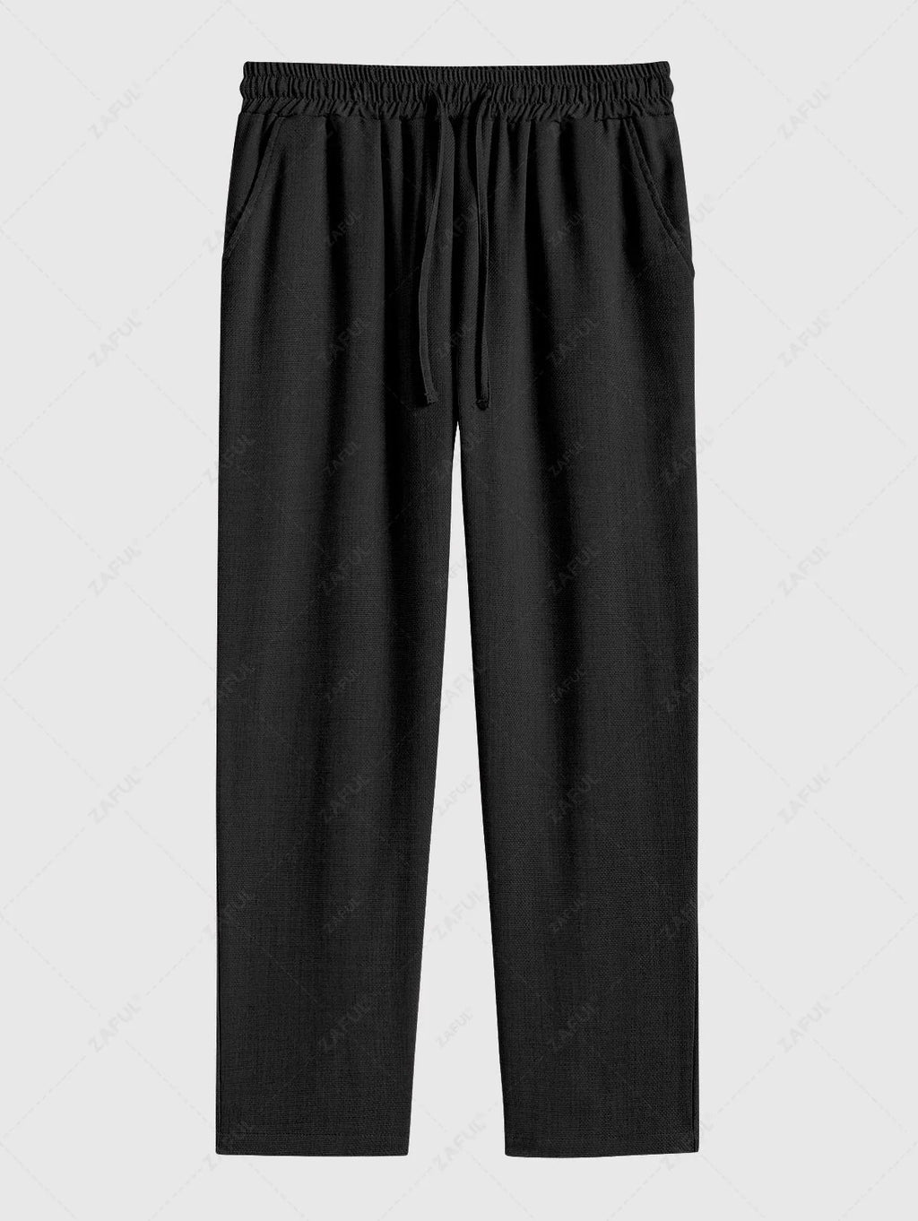 Men\'s Cotton And Linen Textured Pocket Design Camp Collar Button Up Short Sleeves Shirt And Drawstring Straight Leg Pants Set BLACK LIGHT BLUE COFFEE - PURECLO