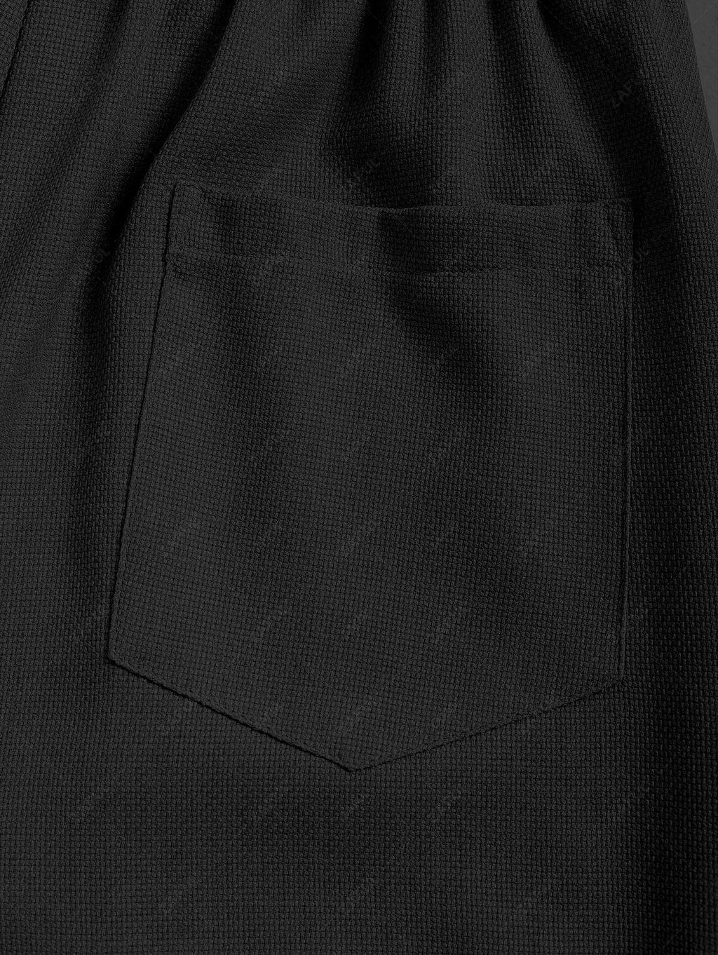 Men\'s Cotton And Linen Textured Pocket Design Camp Collar Button Up Short Sleeves Shirt And Drawstring Straight Leg Pants Set BLACK LIGHT BLUE COFFEE - PURECLO