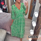 Bohemian Casual Print V-Neck Shirred Waist Long Dress – Last Day Sale 70% OFF