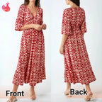 Bohemian Casual Print V-Neck Shirred Waist Long Dress – Last Day Sale 70% OFF