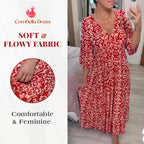 Bohemian Casual Print V-Neck Shirred Waist Long Dress – Last Day Sale 70% OFF