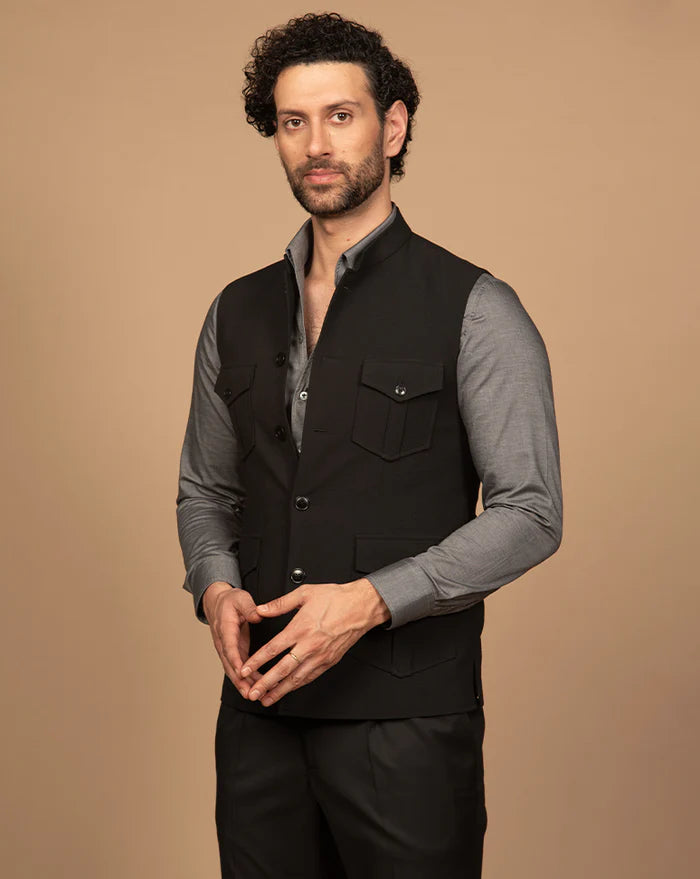 PURE | Black Patch Pocket Waistcoat