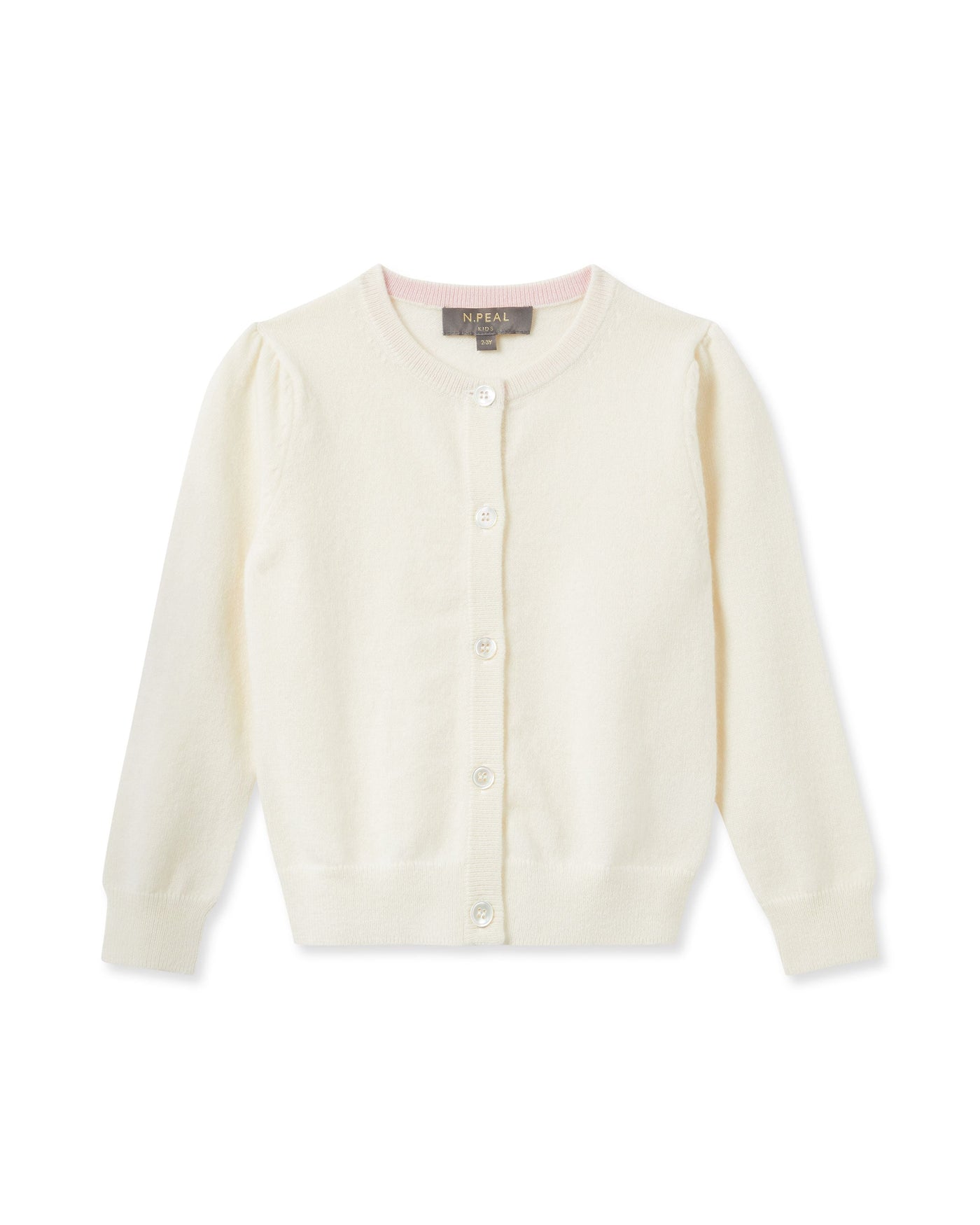 N.Peal Girls Round Neck Cashmere Cardigan New Ivory White