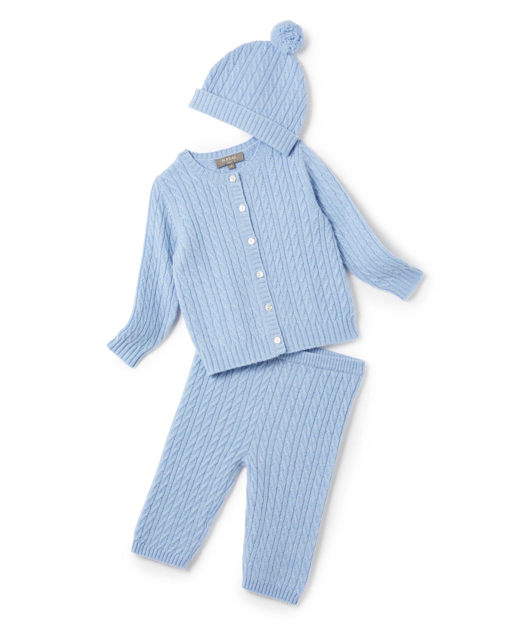 N.Peal Cashmere Cable Cardigan Cornflower Blue