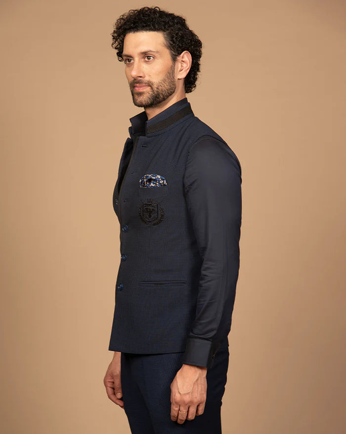 PURE | Blue & Black Gingham Check Waistcoat
