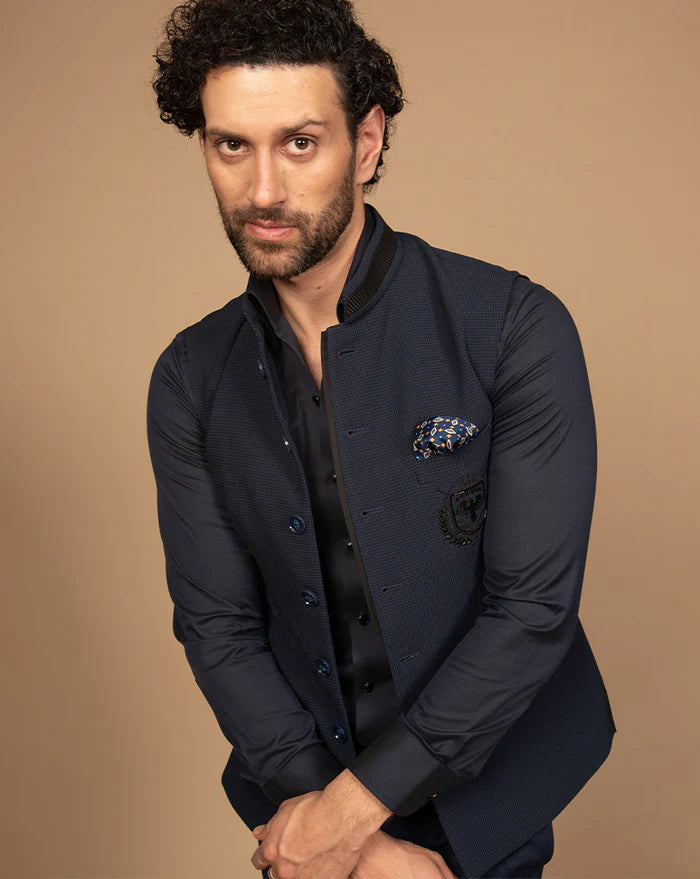 PURE | Blue & Black Gingham Check Waistcoat