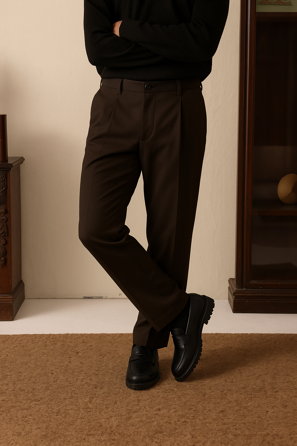 IVAR® Chocolate brown Adjustable pleated pants