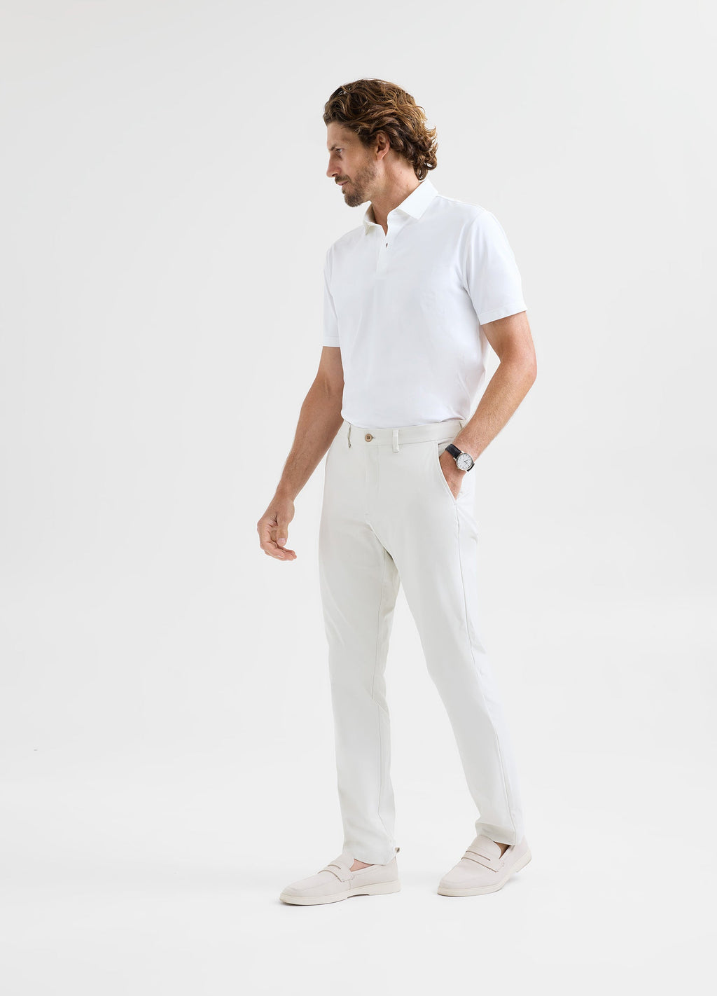 Positano Travel Chino in Bone – Luxury, Wrinkle-Resistant & Ultra-Comfortable with Performance Stretch #color_bone