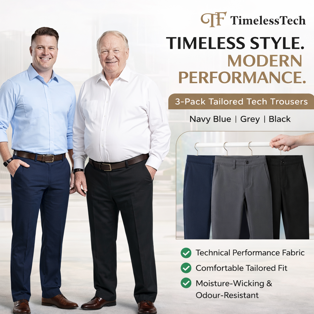 PURE 3-Pack Tailored TimelessTech Trousers – Navy Blue | Grey | Black (CLEARANCE)