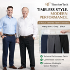 PURE 3-Pack Tailored TimelessTech Trousers – Navy Blue | Grey | Black (CLEARANCE)