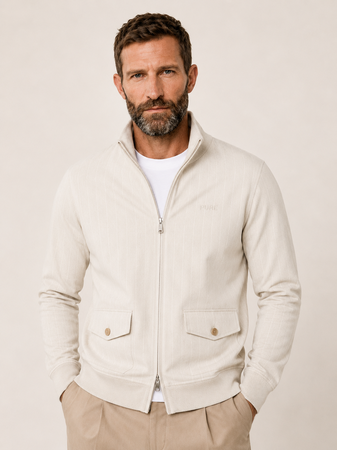 PureClo™ | Sand Striped Bomber Jacket