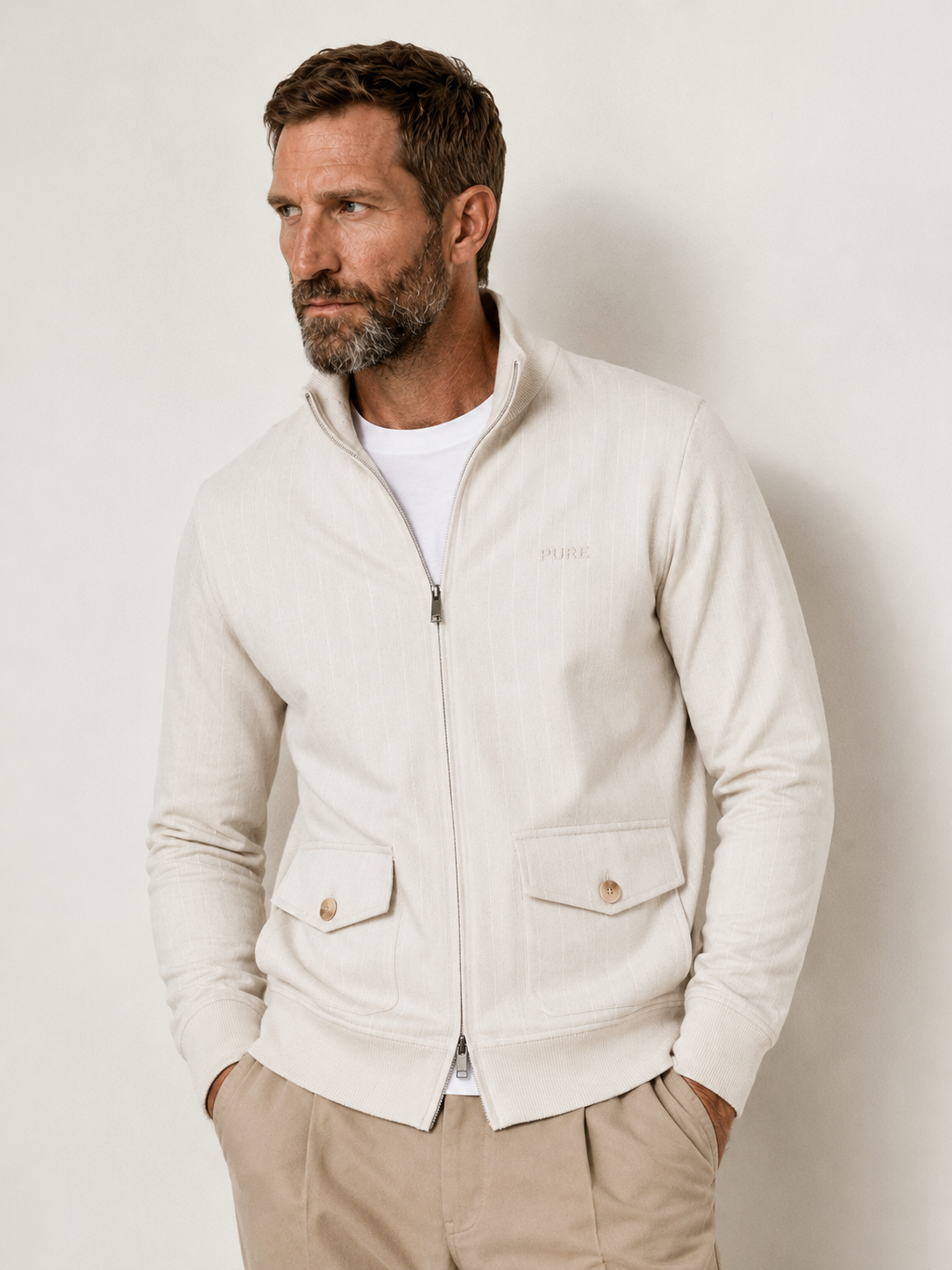 PureClo™ | Sand Striped Bomber Jacket
