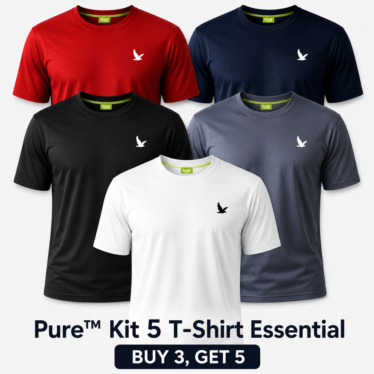 [BUY 3 GET 5]  Pure™ Kit 5 T-Shirt Essential | Limited Edition