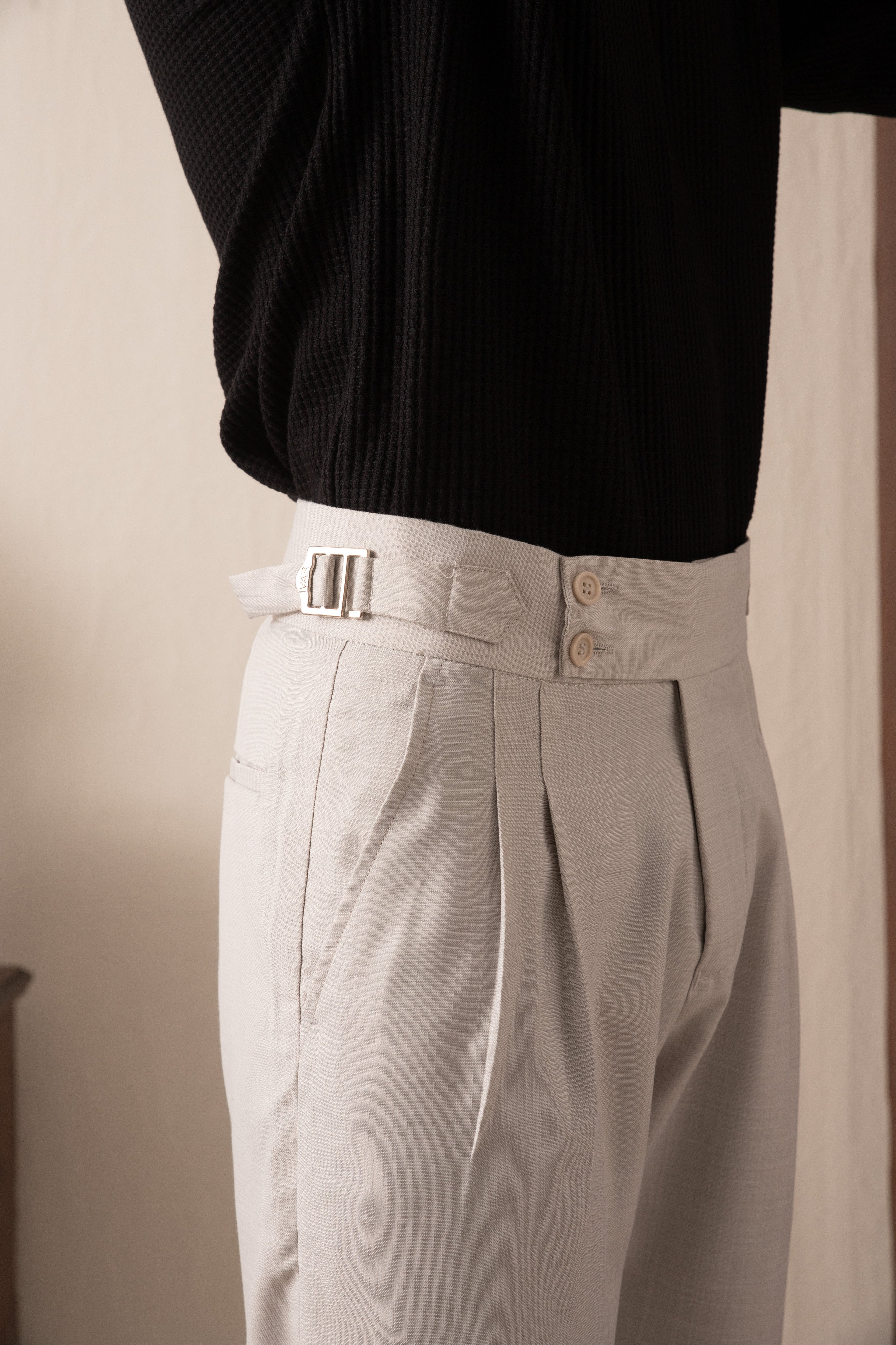IVAR® Ice Grey Pleated Gurkha Pants