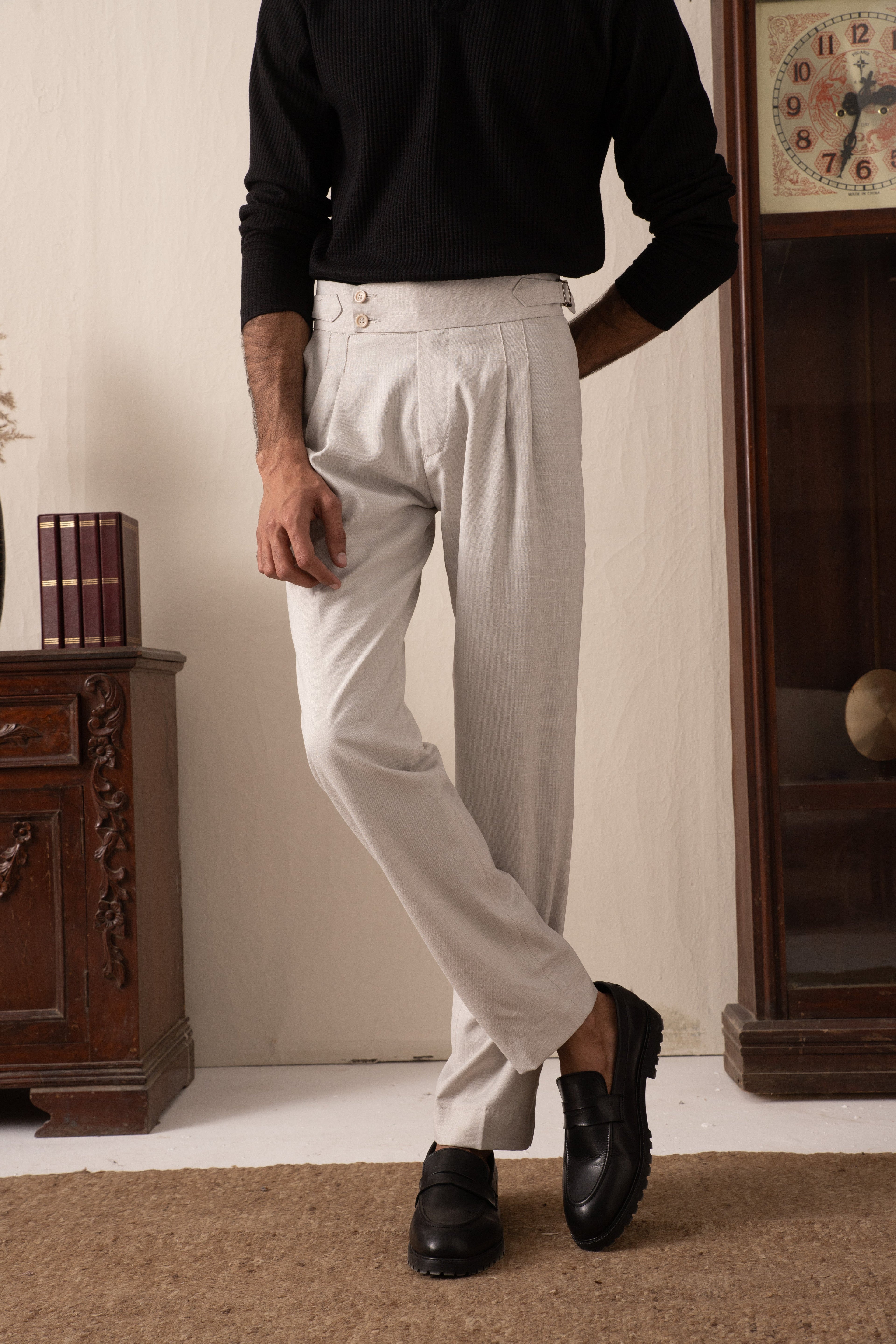IVAR® Ice Grey Pleated Gurkha Pants