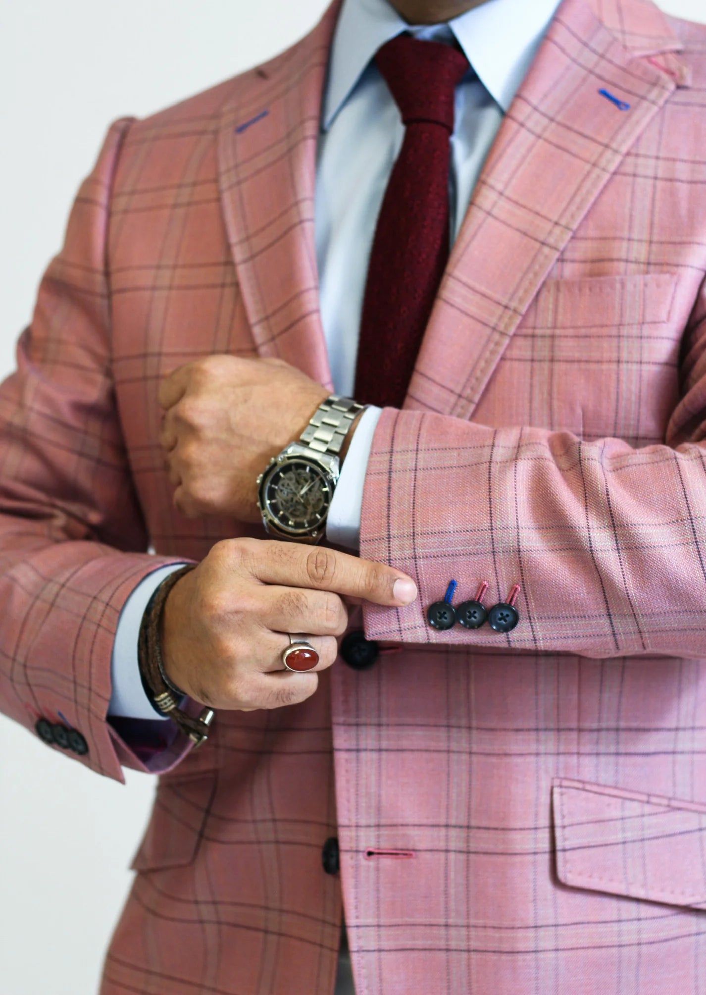 PURE | Cavani Windowpane Suit – Pink