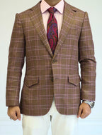 PURE | Cavani Windowpane Suit – Brown / Pink