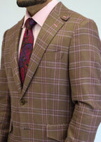 PURE | Cavani Windowpane Suit – Brown / Pink