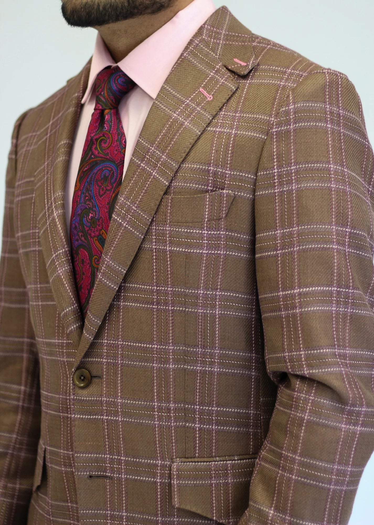 PURE | Cavani Windowpane Suit – Brown / Pink