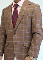 PURE | Cavani Windowpane Suit – Brown / Pink