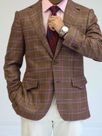 PURE | Cavani Windowpane Suit – Brown / Pink