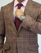 PURE | Cavani Windowpane Suit – Brown / Pink