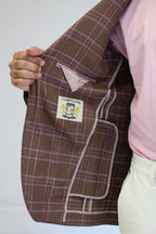 PURE | Cavani Windowpane Suit – Brown / Pink
