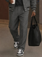 Casual Striped Bomber Jacket Pants Set