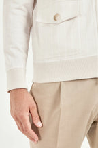 Men Pini Parma beige cotton and linen striped bomber made in italy 