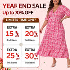 Bohemian Casual Print V-Neck Shirred Waist Long Dress – Last Day Sale 70% OFF