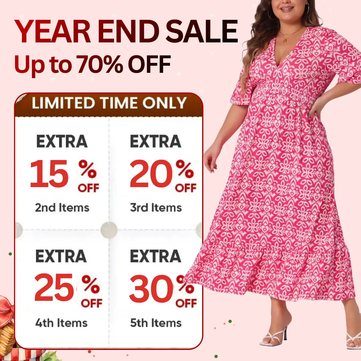 Bohemian Casual Print V-Neck Shirred Waist Long Dress – Last Day Sale 70% OFF