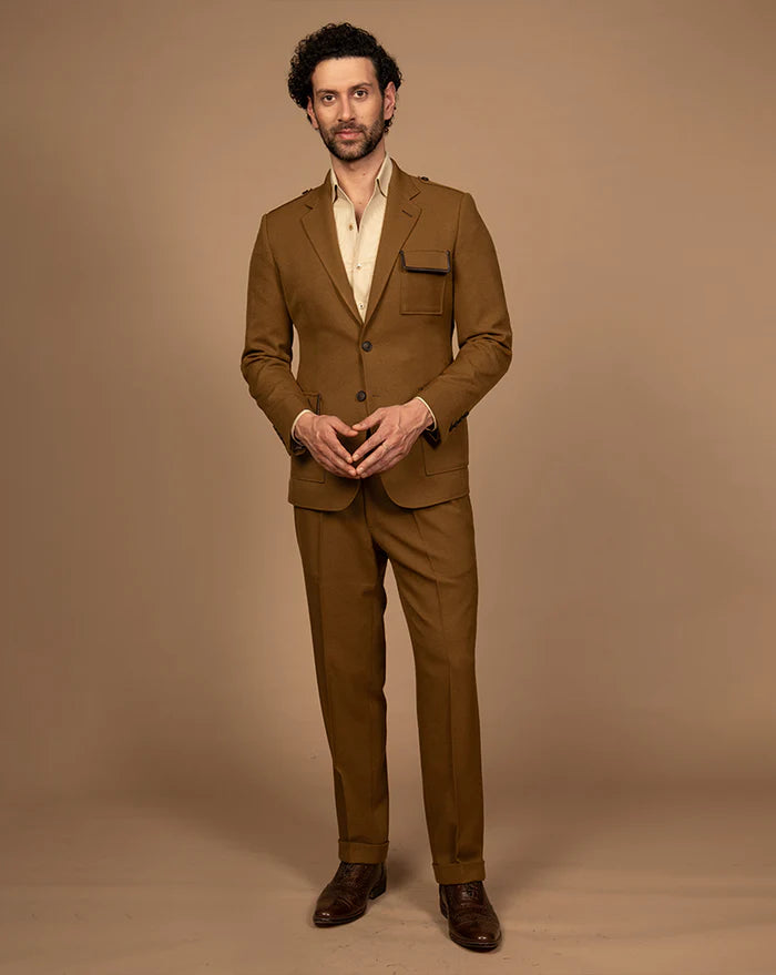 PURE | Mustard Leather-Detail Suit