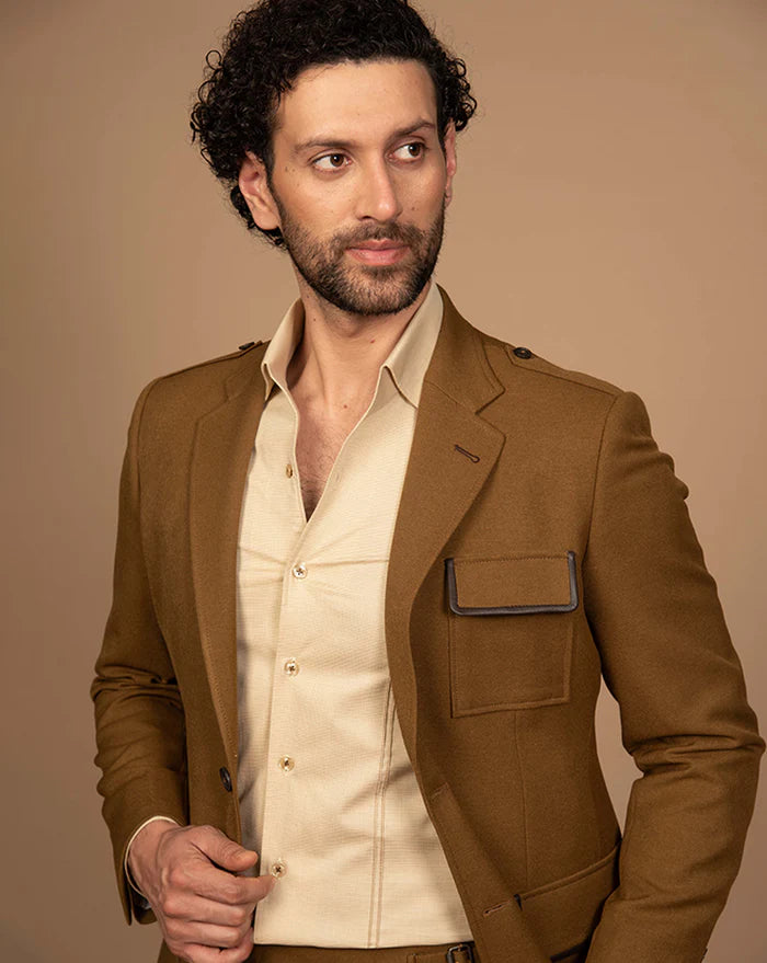 PURE | Mustard Leather-Detail Suit