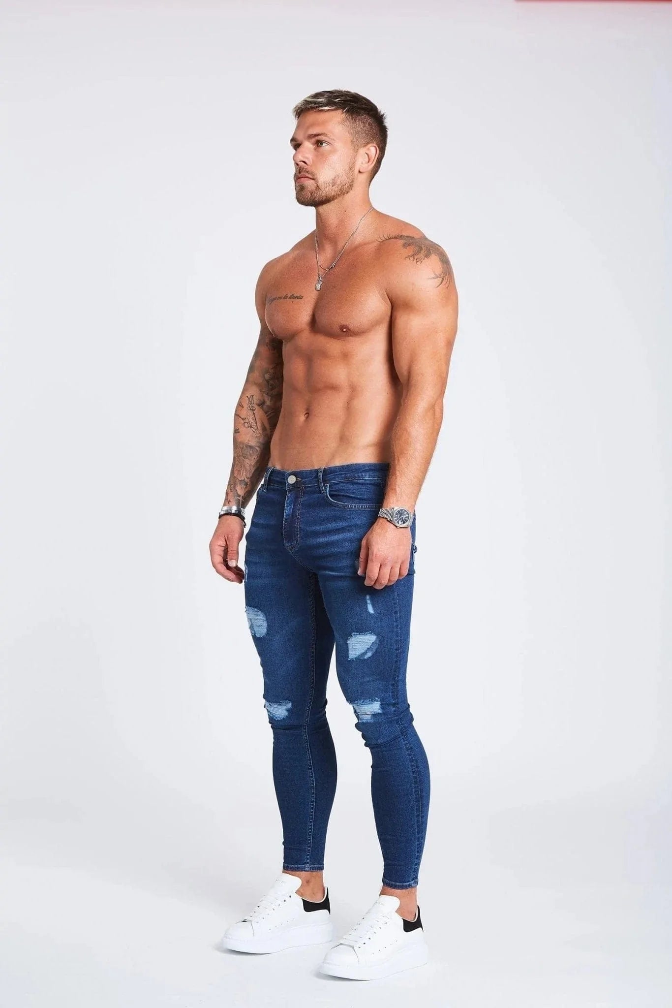 Legend London Jeans Dark Blue Jeans - Ripped & Repaired
