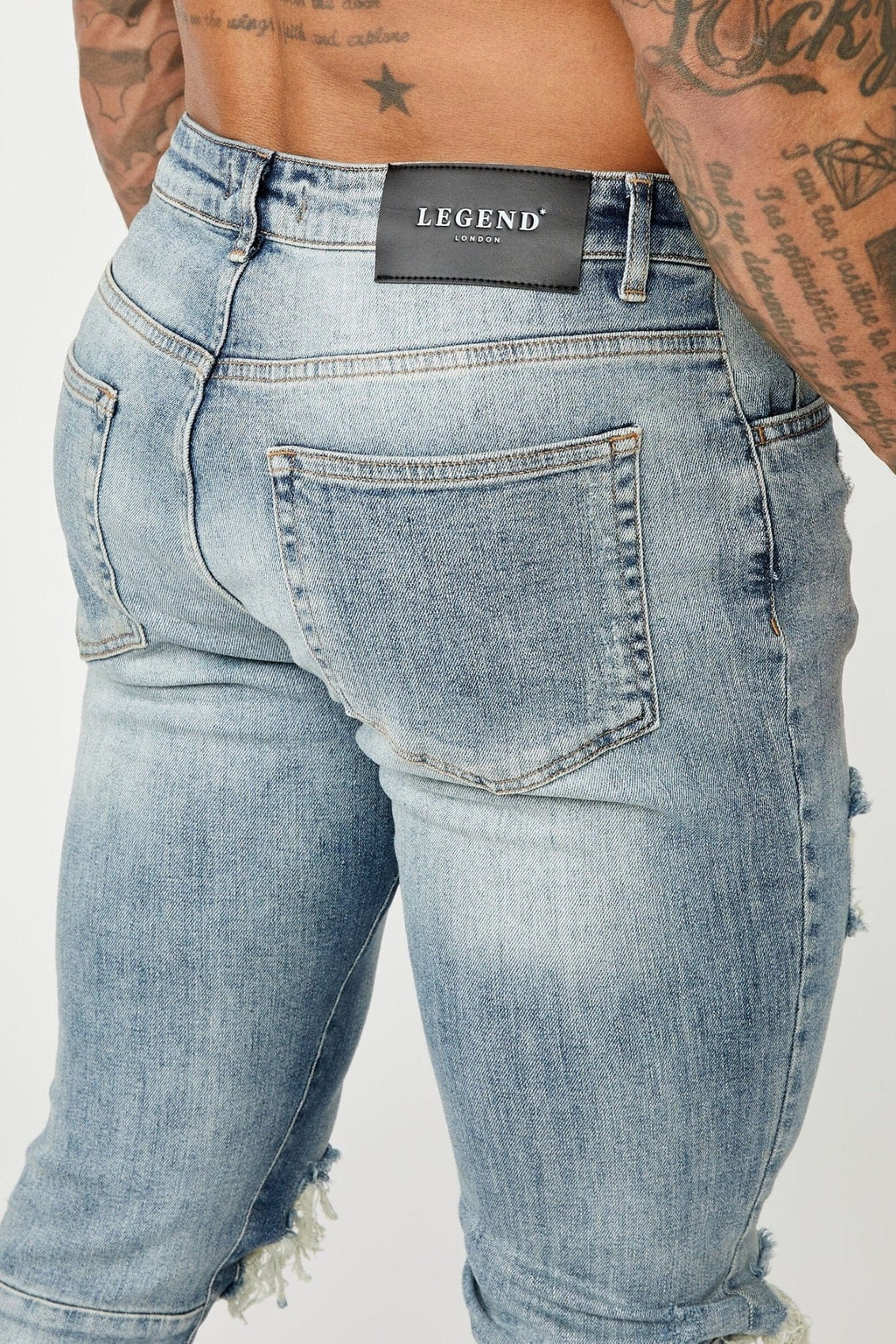 Legend London Jeans SKINNY FIT JEANS - MID BLUE RIPPED & REPAIRED
