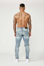 Legend London Jeans SKINNY FIT JEANS - MID BLUE RIPPED & REPAIRED